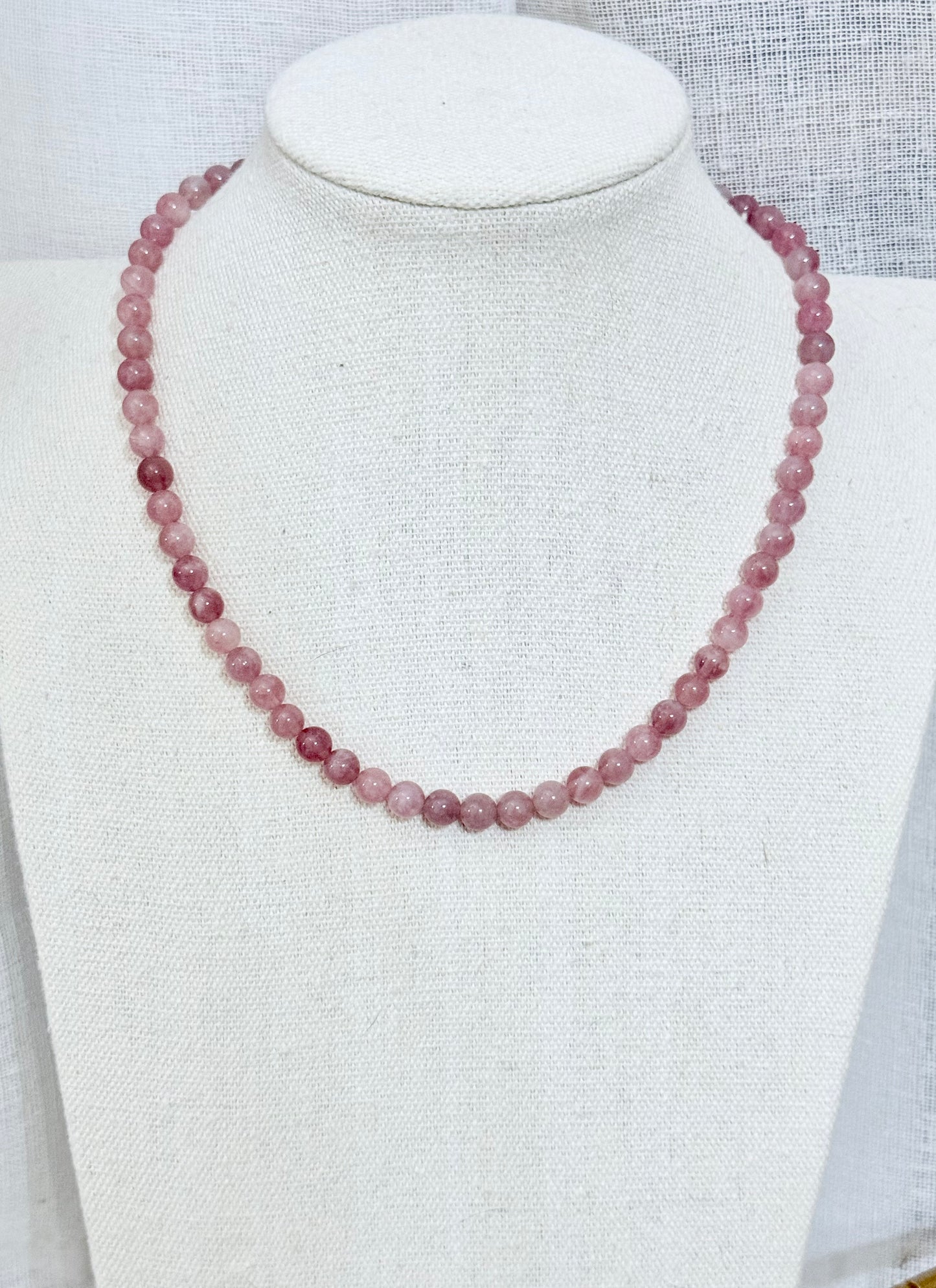 Mozambique Rose Quartz + Gold Beaded Necklace