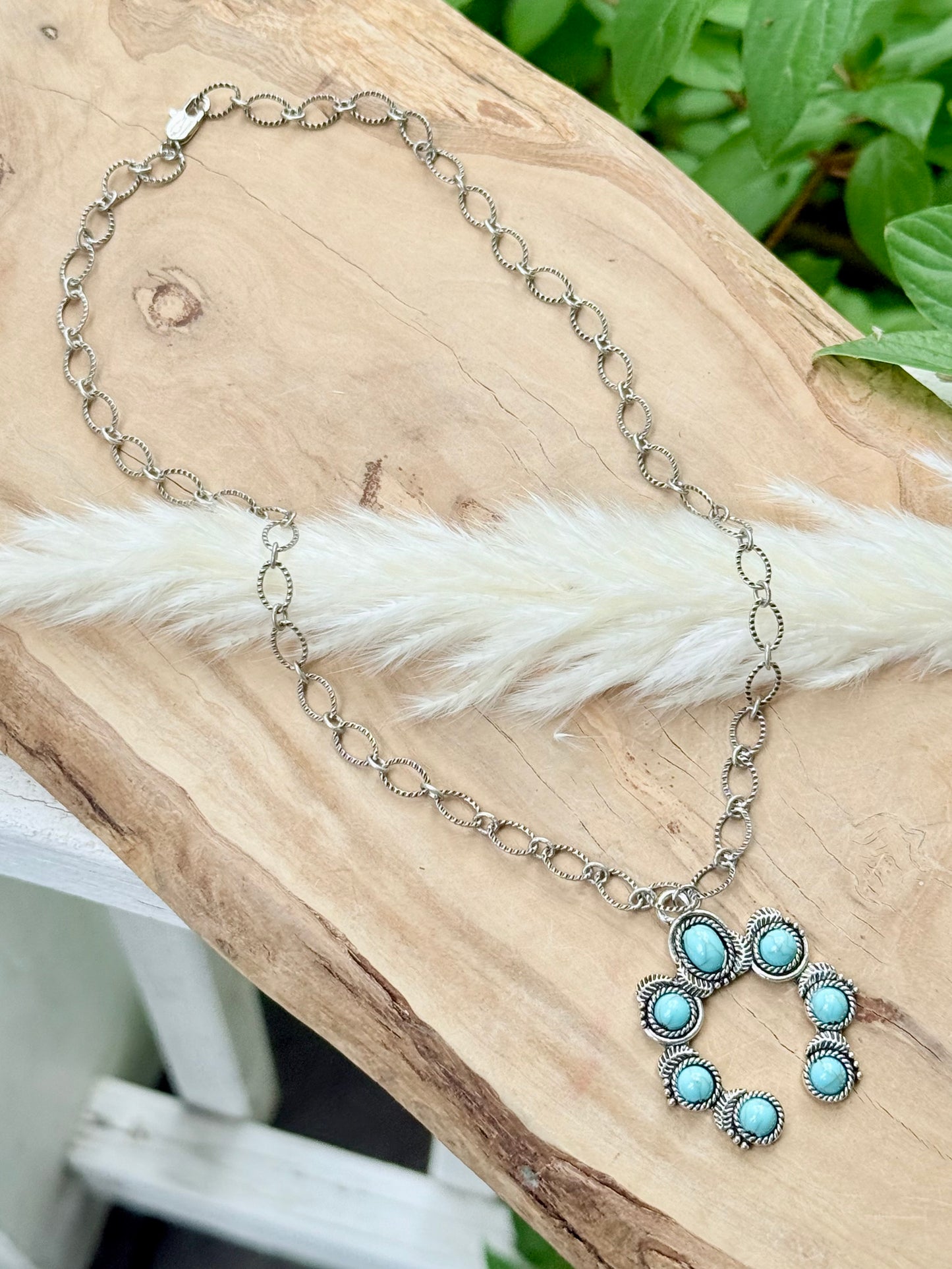 Turquoise + Antique Silver Squash Blossom Necklace