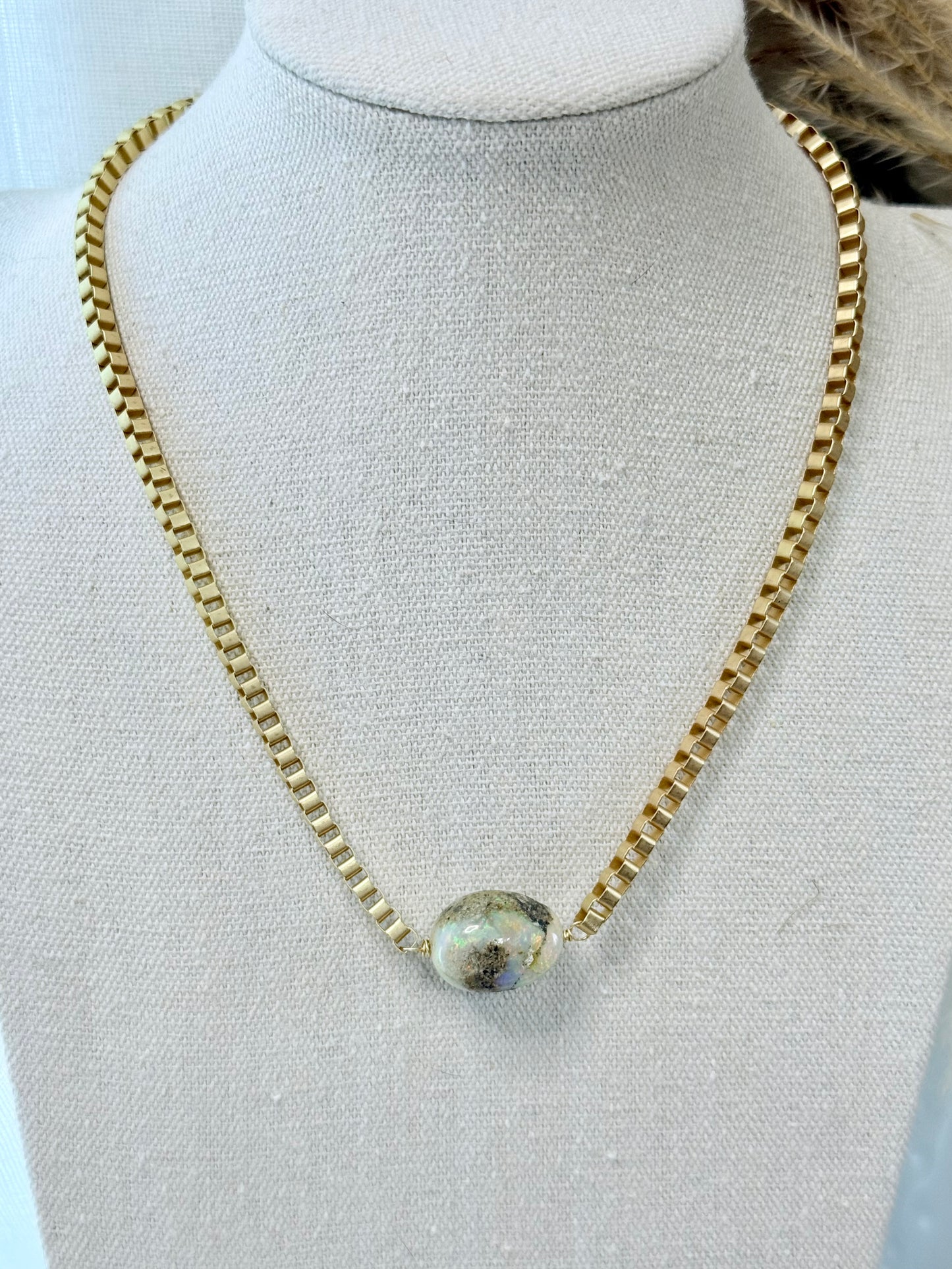 Rustic Ethiopian Opal + Matte Gold Necklace