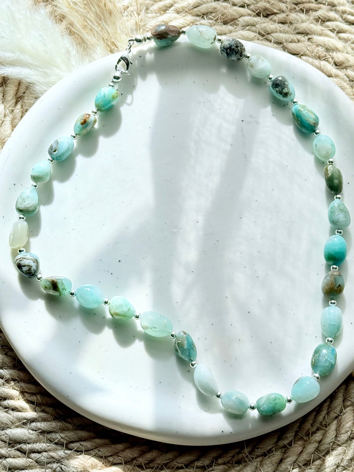 Luxe Peruvian Blue Opal + Sterling Silver Beaded Necklace