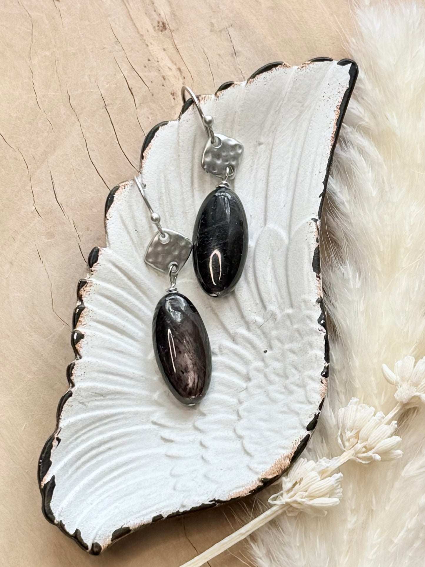 Hypersthene + Matte Silver Diamond Earrings