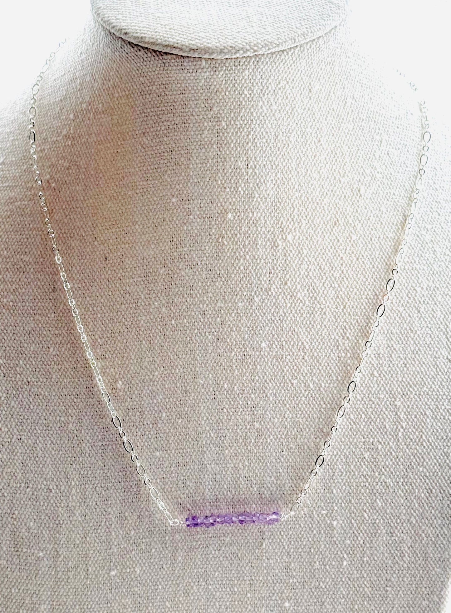 Amethyst + Silver Chain Mini Bar Necklace