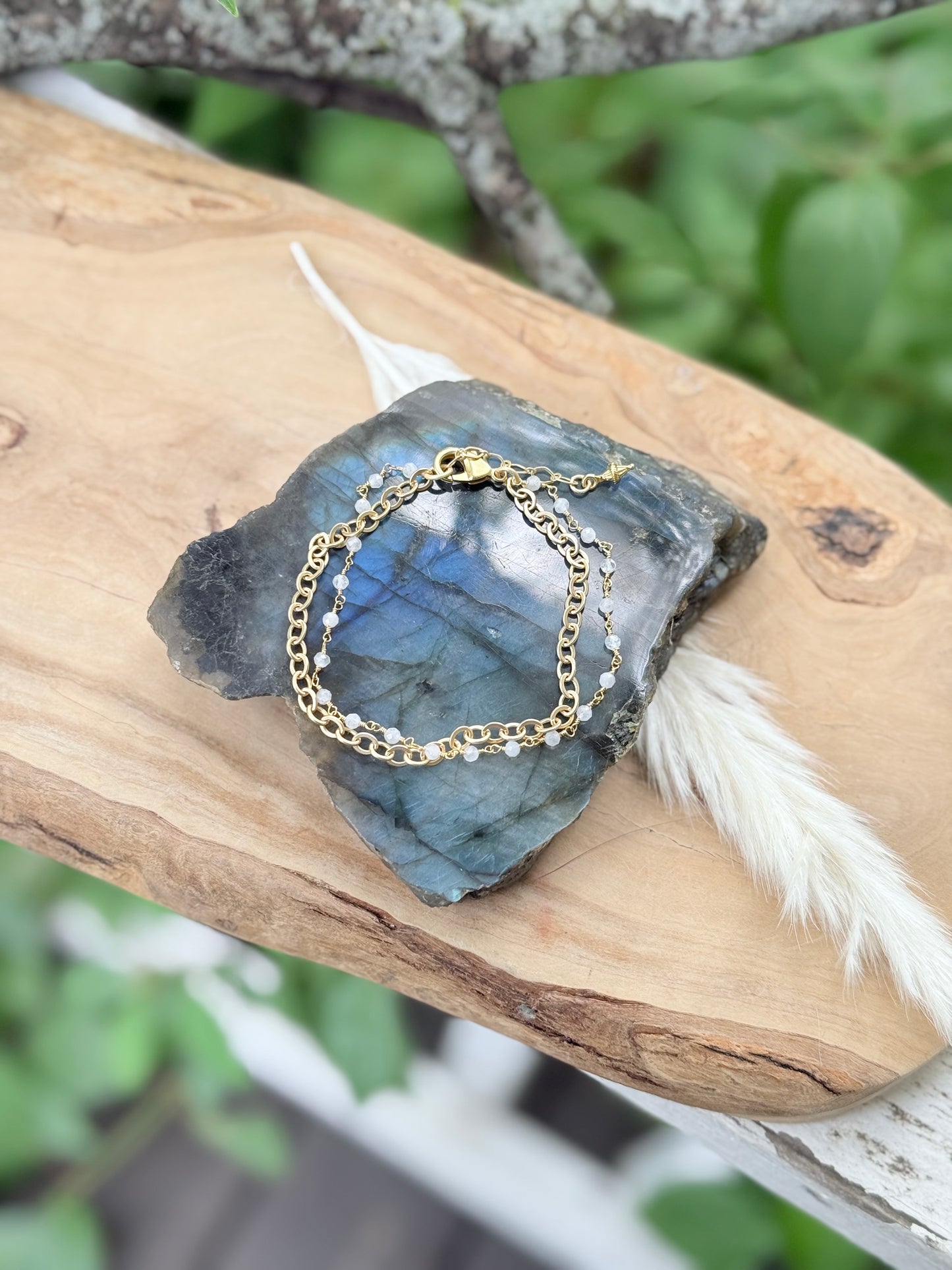 Moonstone + Matte Gold Duet Bracelet