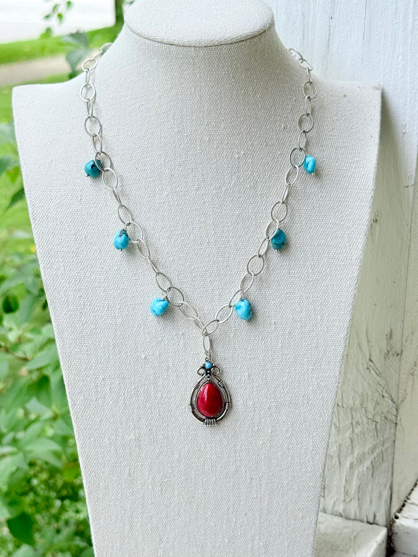 Howlite + Sleeping Beauty Turquoise Antique Silver Necklace