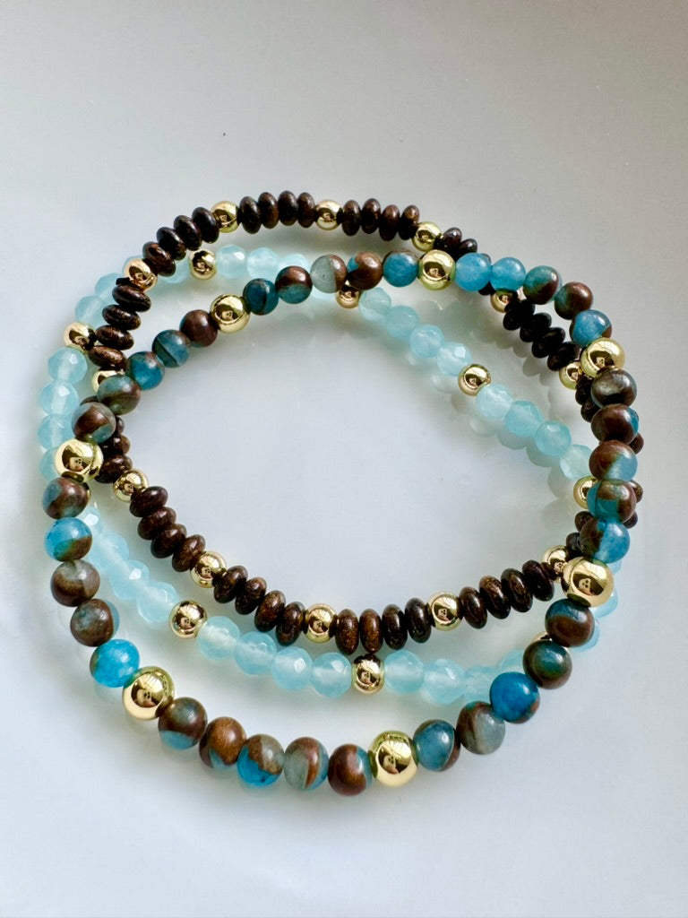 Aqua + Brown in Gold (3-stack)
