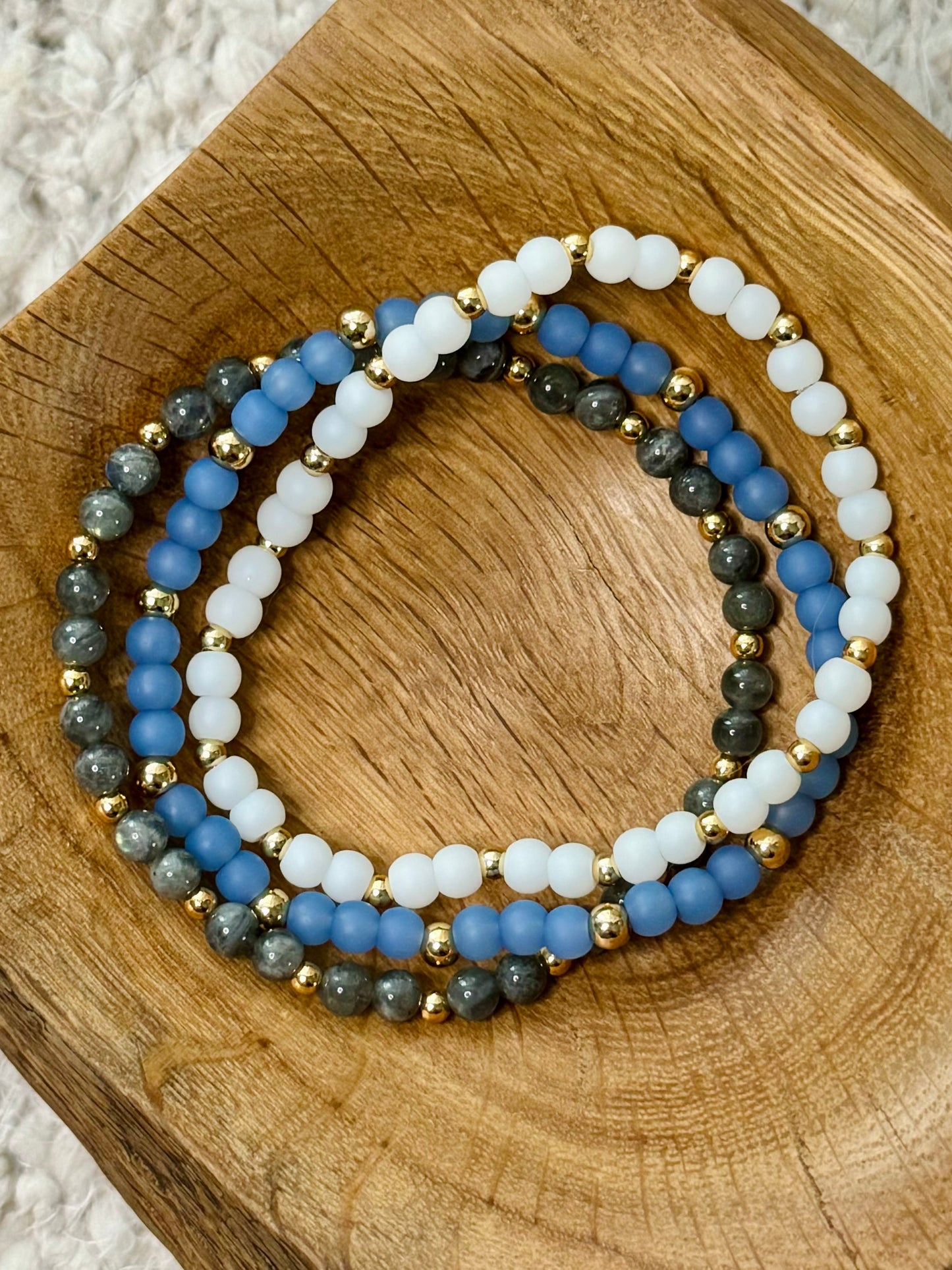 Sea Glass + Labradorite in Gold (3-stack)
