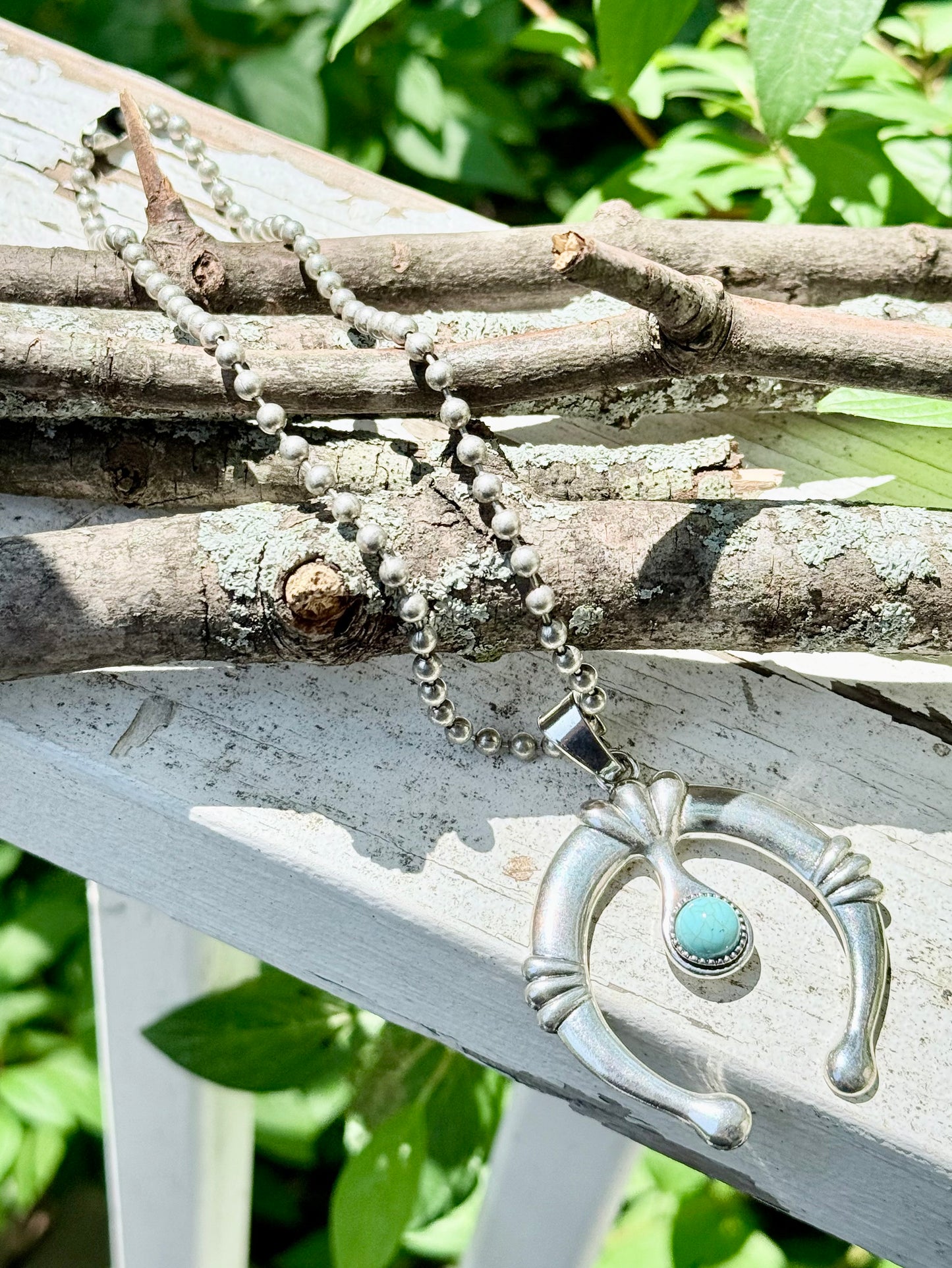 Turquoise + Antique Silver Squash Blossom Necklace