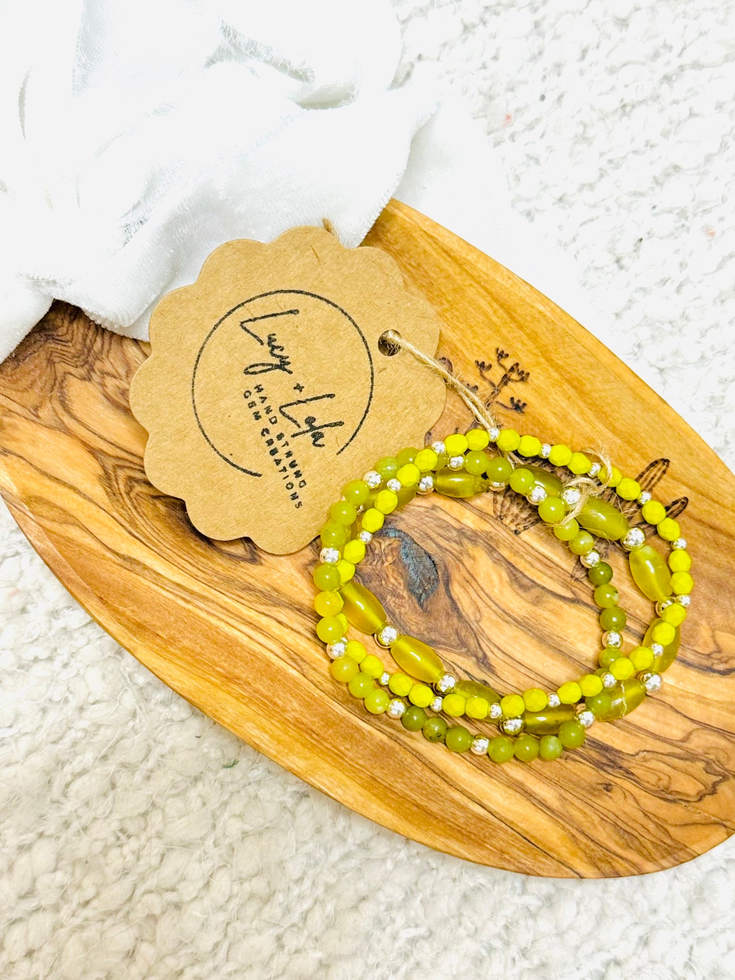 Olive Jade + Silver (3-stack)