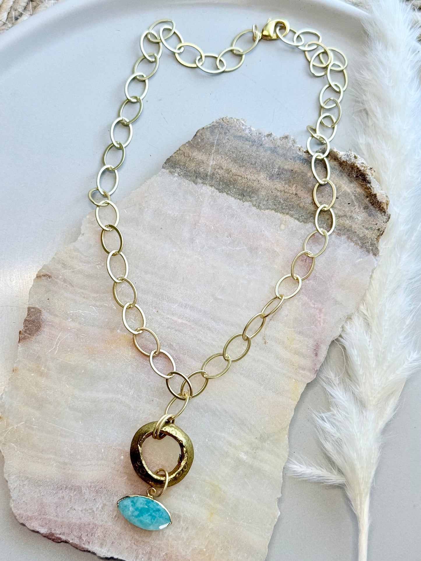 Amazonite Evil Eye + Matte Gold Necklace