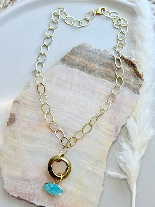Amazonite Evil Eye + Matte Gold Necklace