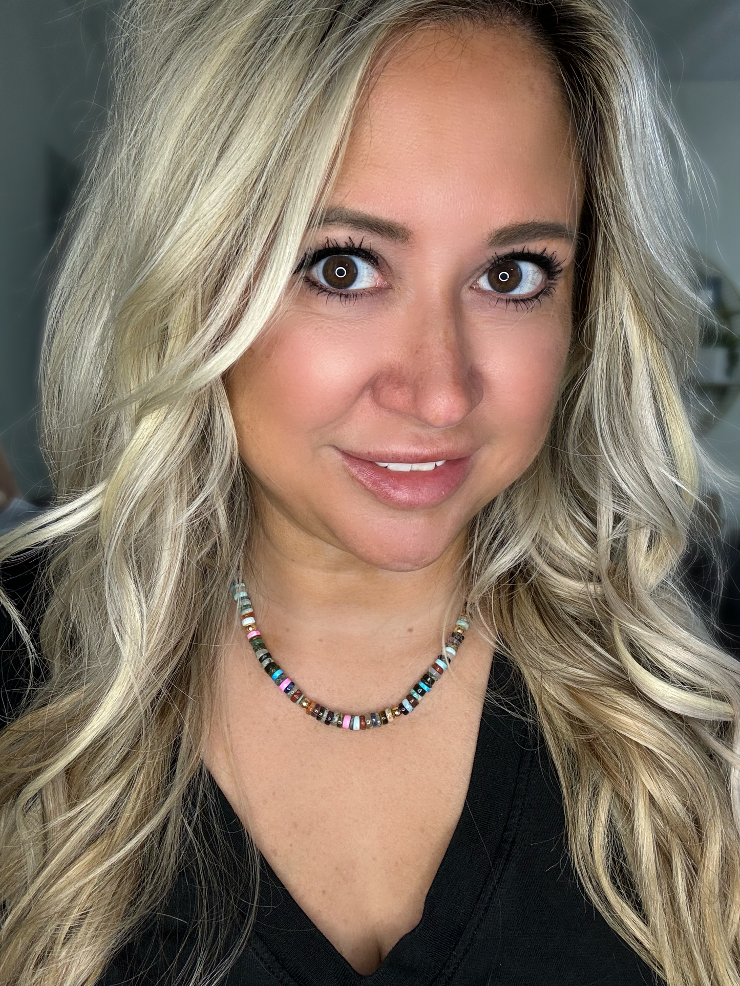 Mixed Gems + Gold Beaded Necklace