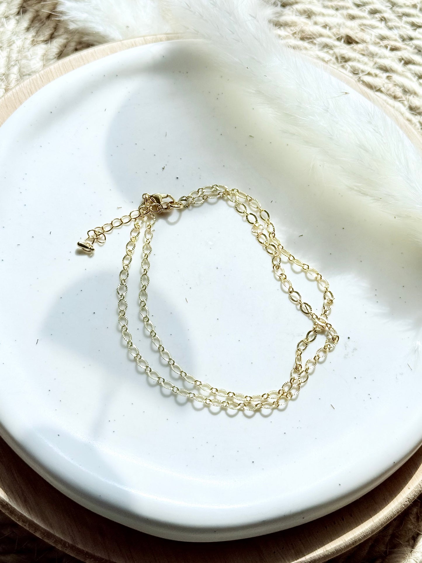 Gold Duet Anklet (Embossed Oval Chains)