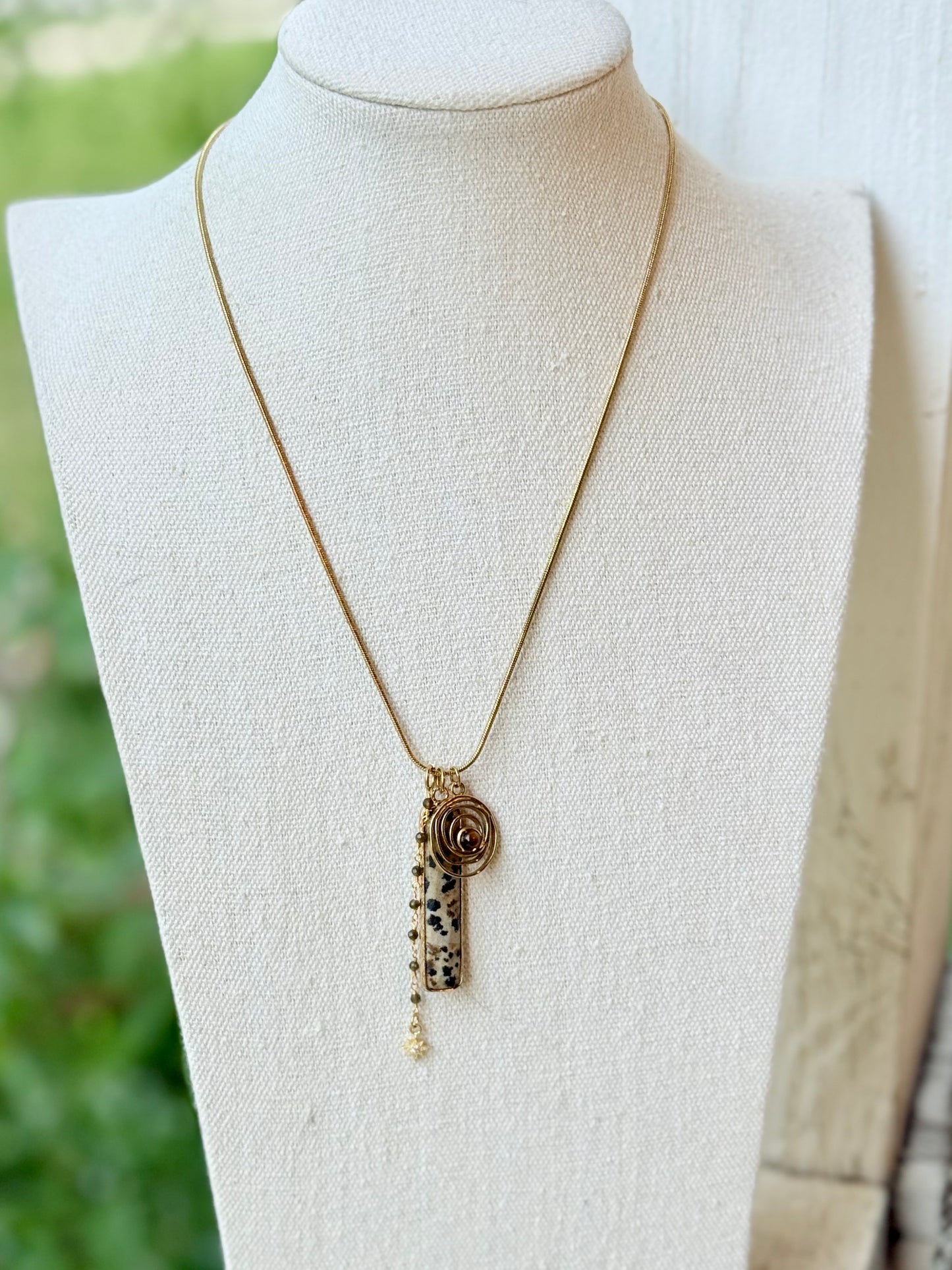 Dalmatian Jasper + Gold Stainless Steel Necklace