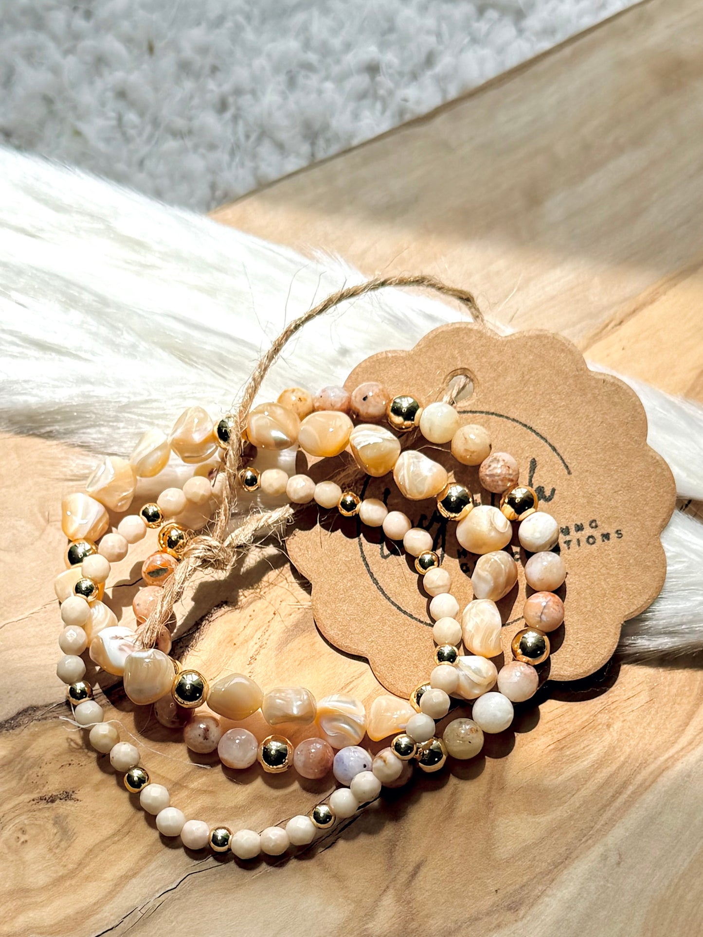 Opal + Mother of Pearl in Gold (3-stack)