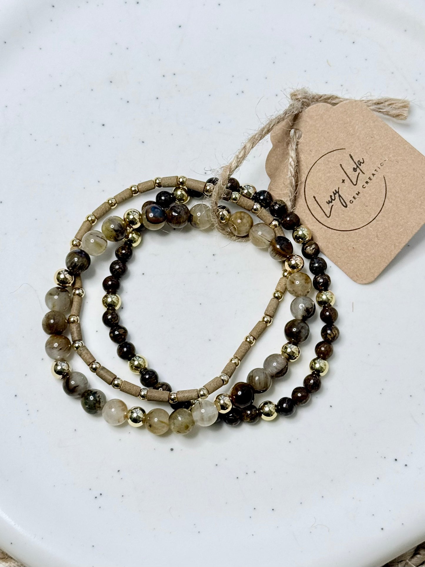 Tiger Eye + Bronzite in Gold Stack (3-stack)