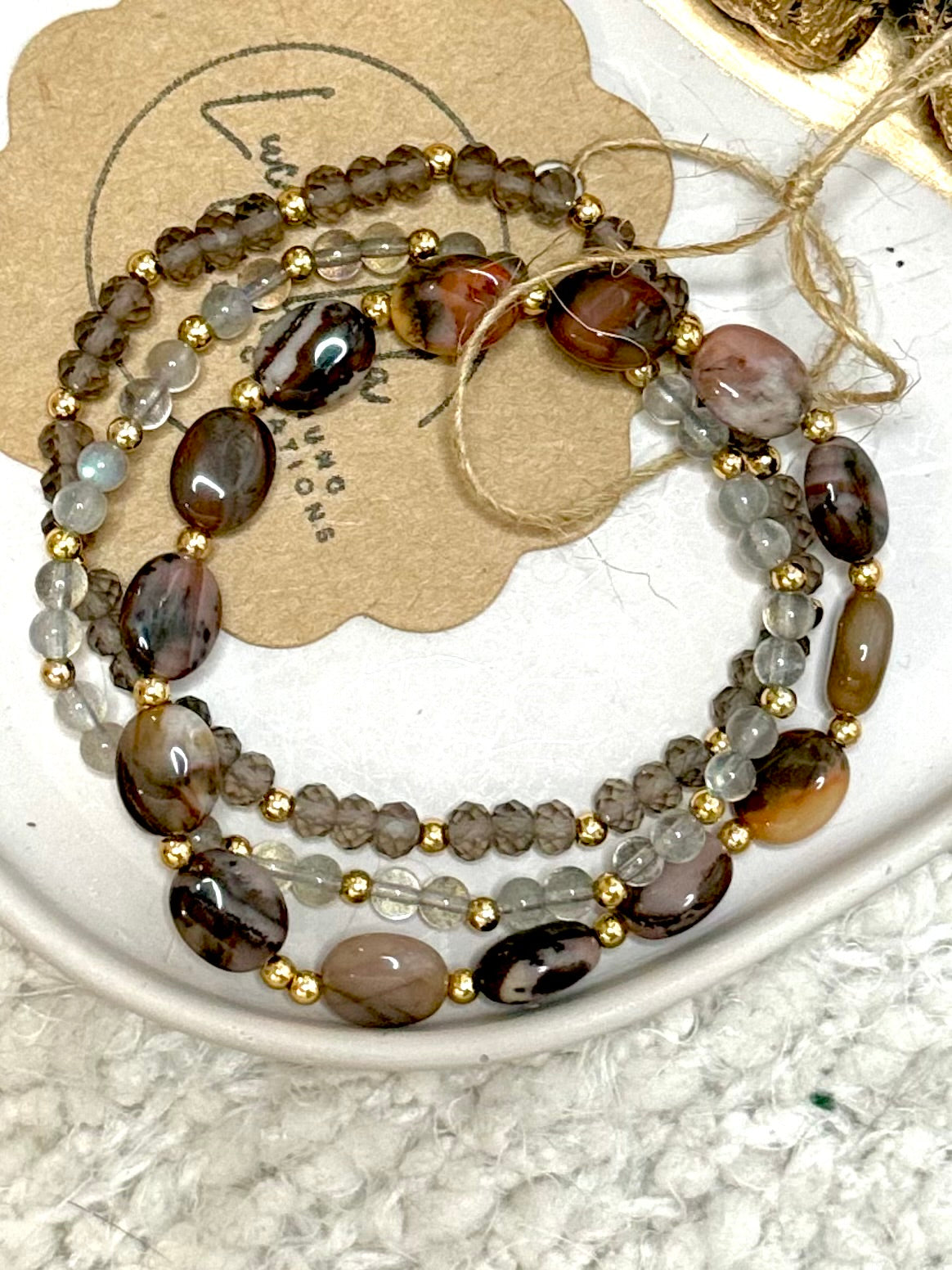 Autumn Jasper + Moonstone in Gold (3-stack)