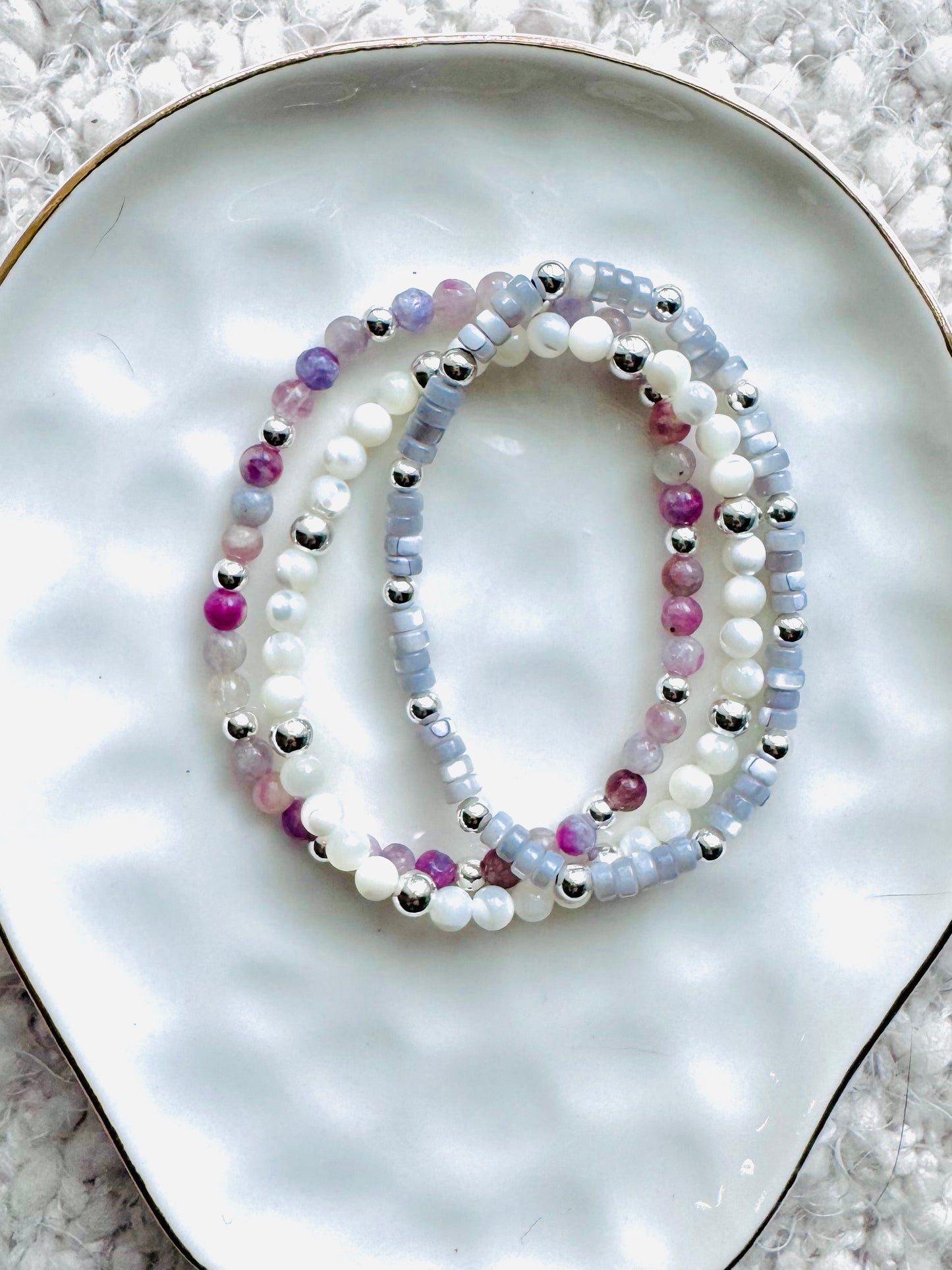Pink + Purple Silver Stack (3- stack)