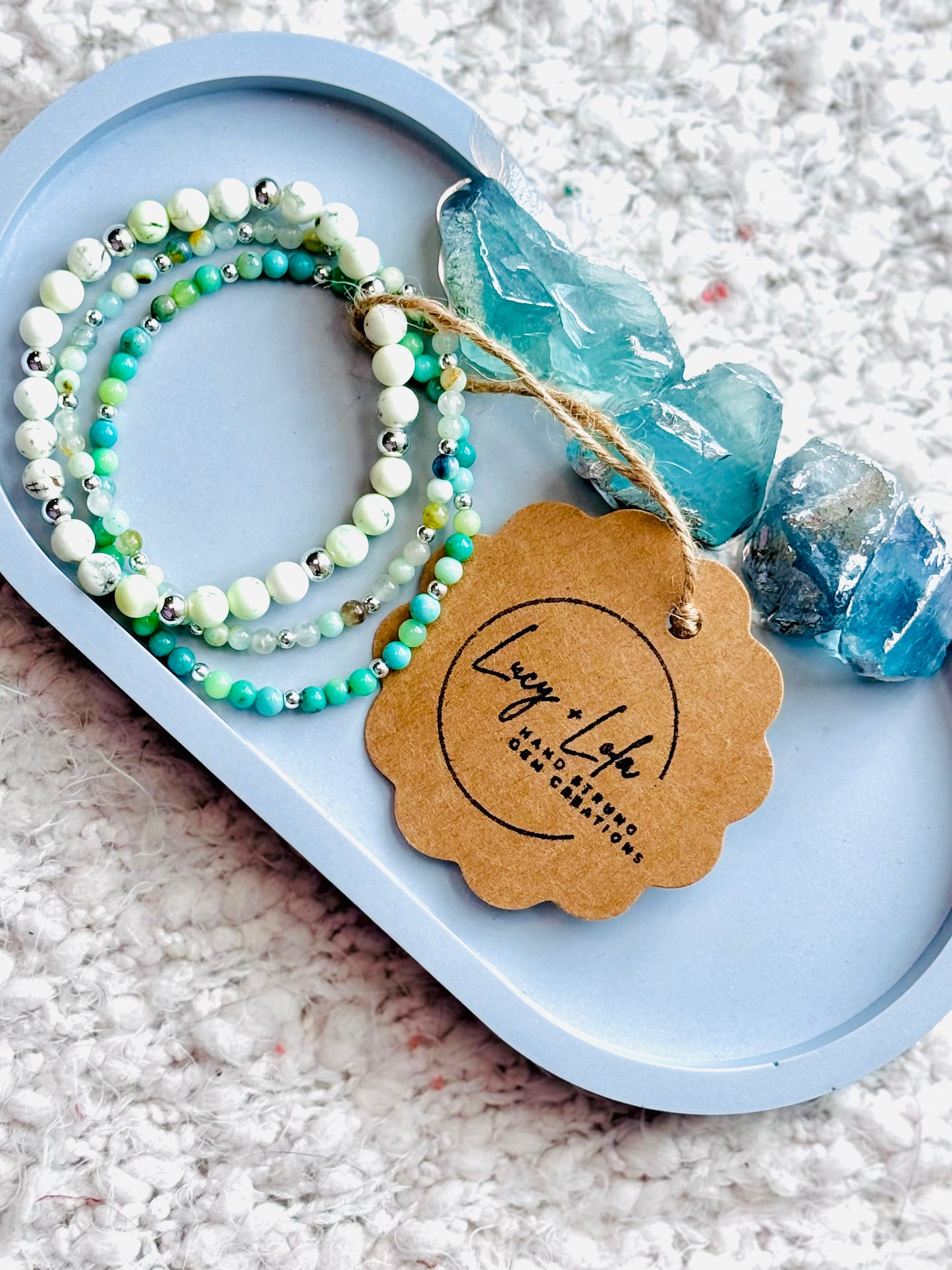 Chrysoprase + Chrysocolla in Silver (3-stack)