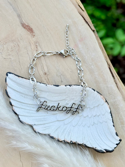 Fuck Off + Silver Chain Bracelet