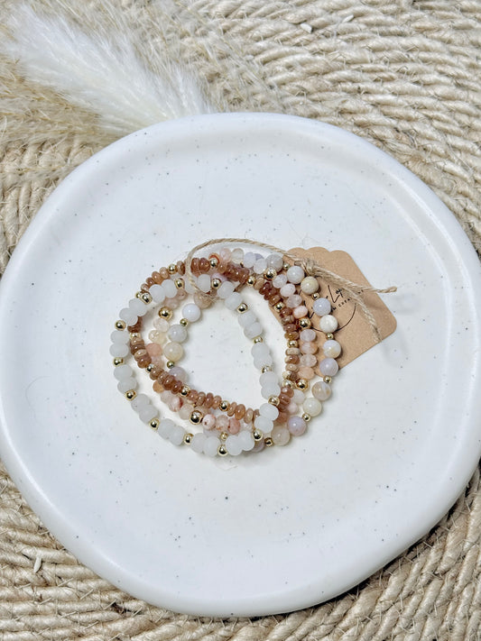 Cherry Blossom Agate + Rhodochrosite in Gold Stack (4-stack)