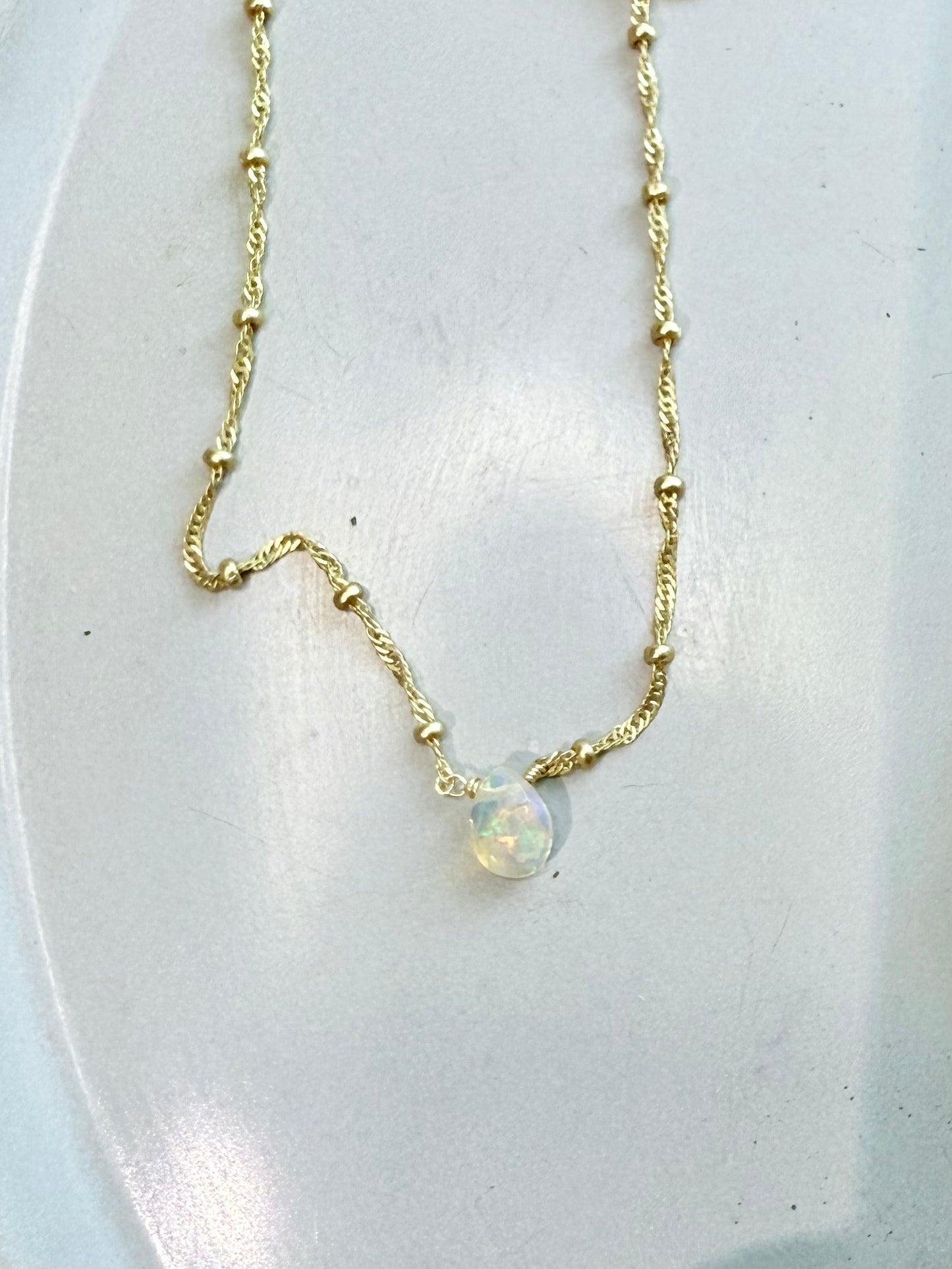 Ethiopian Opal + Matte Gold Necklace