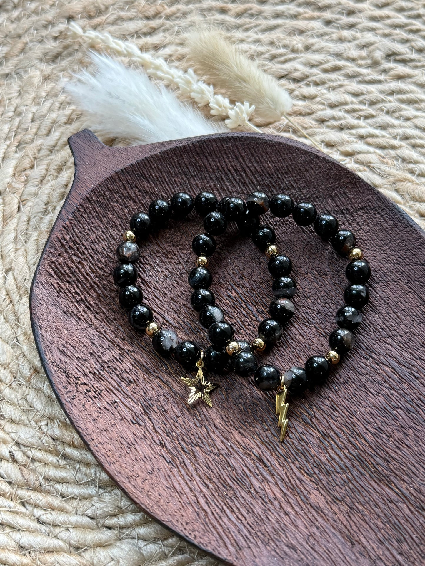 Calico Tourmaline + Gold Chunky Charm Band