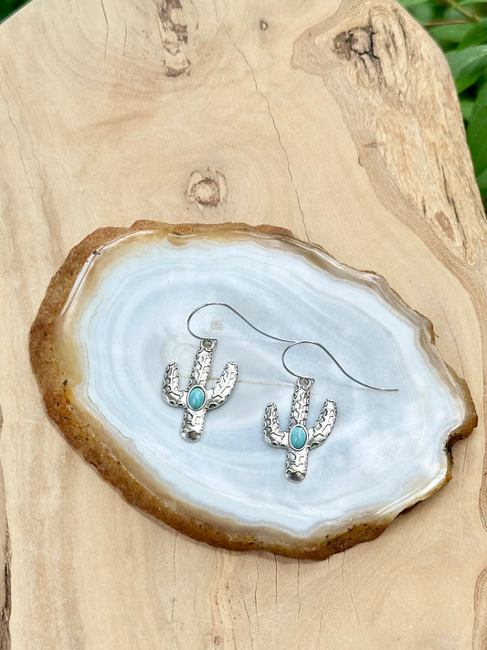 Turquoise + Silver Cactus Earrings