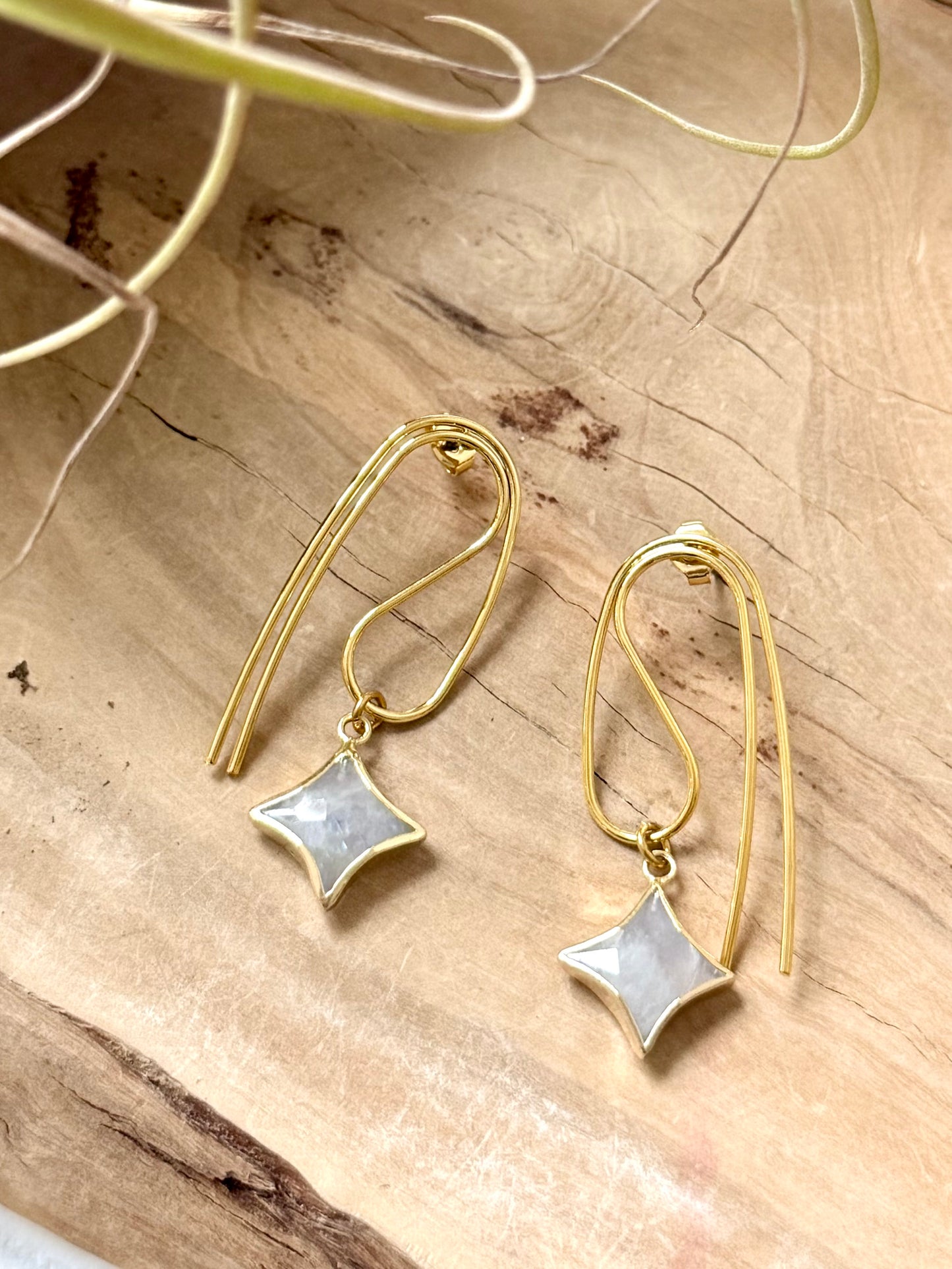 Moonstone Star + Gold Twisted Earrings