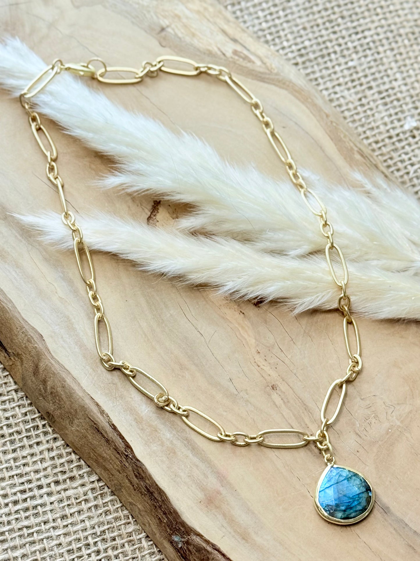Labradorite + Matte Gold Chain Necklace
