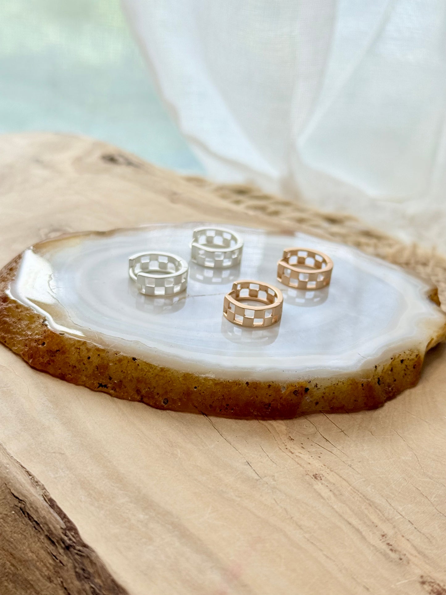 Checkered Cutout Mini Hoop Earrings
