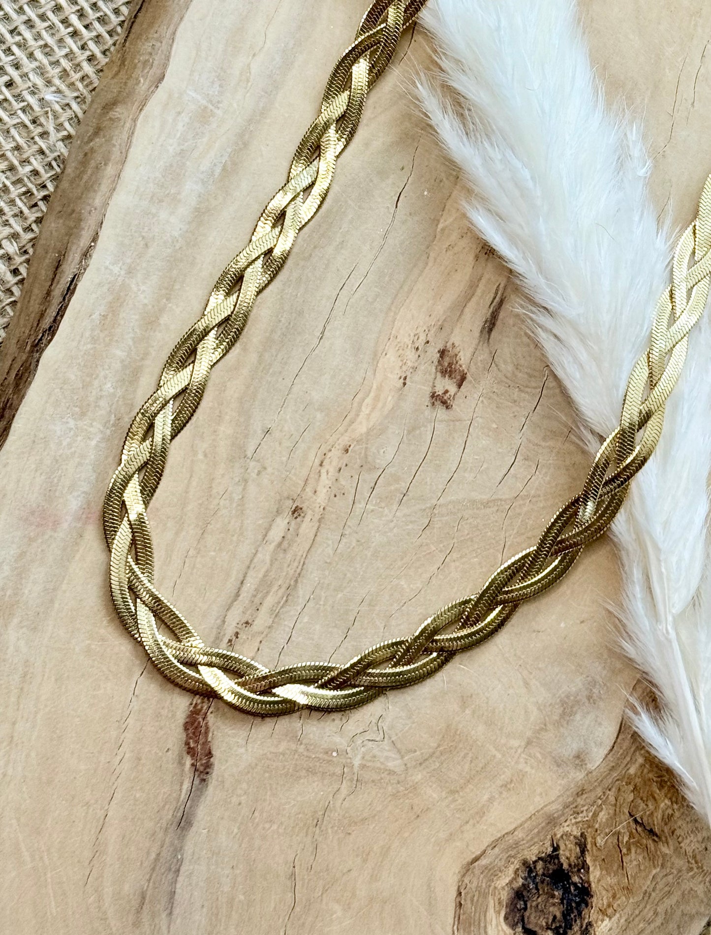 Gold Braided Herringbone Necklace
