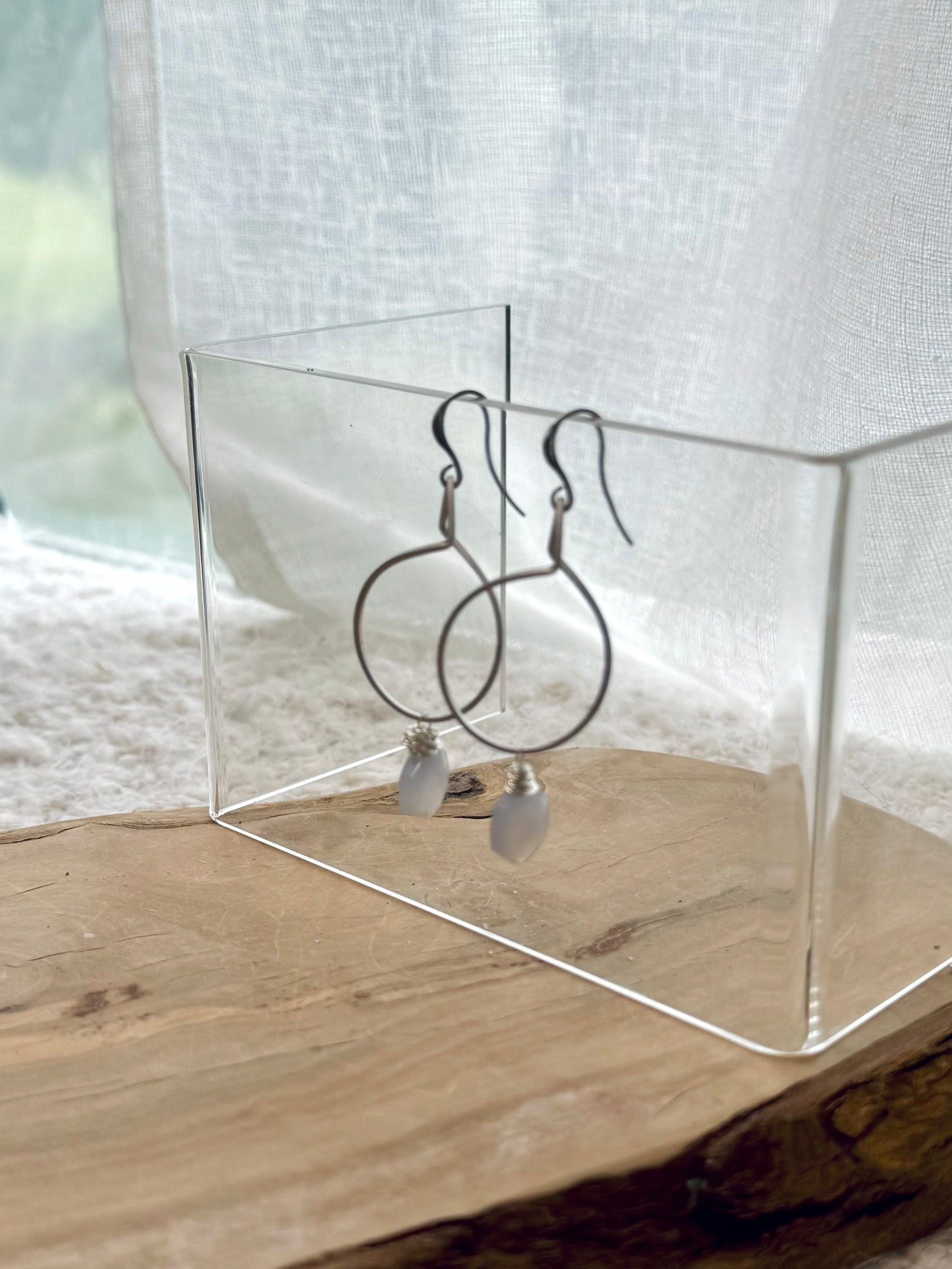 Blue Chalcedony + Matte Silver Twist Earrings