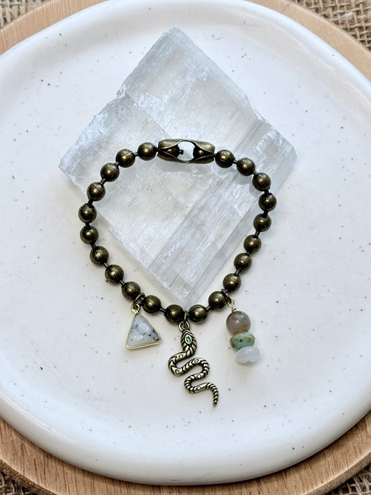 Chunky Brass Ball +  Snake Charm Bracelet
