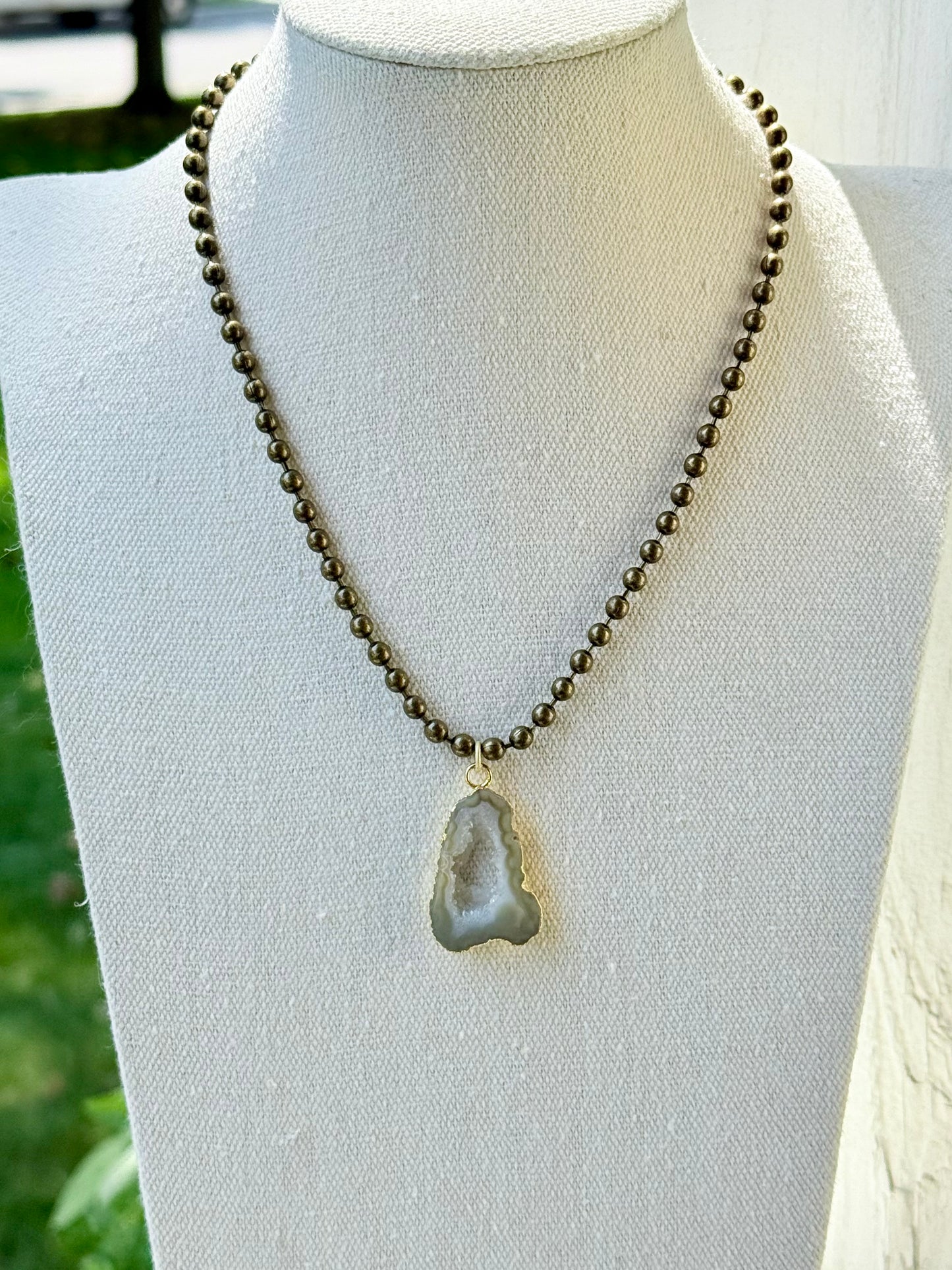 Agate Slice + Antique Brass Necklace