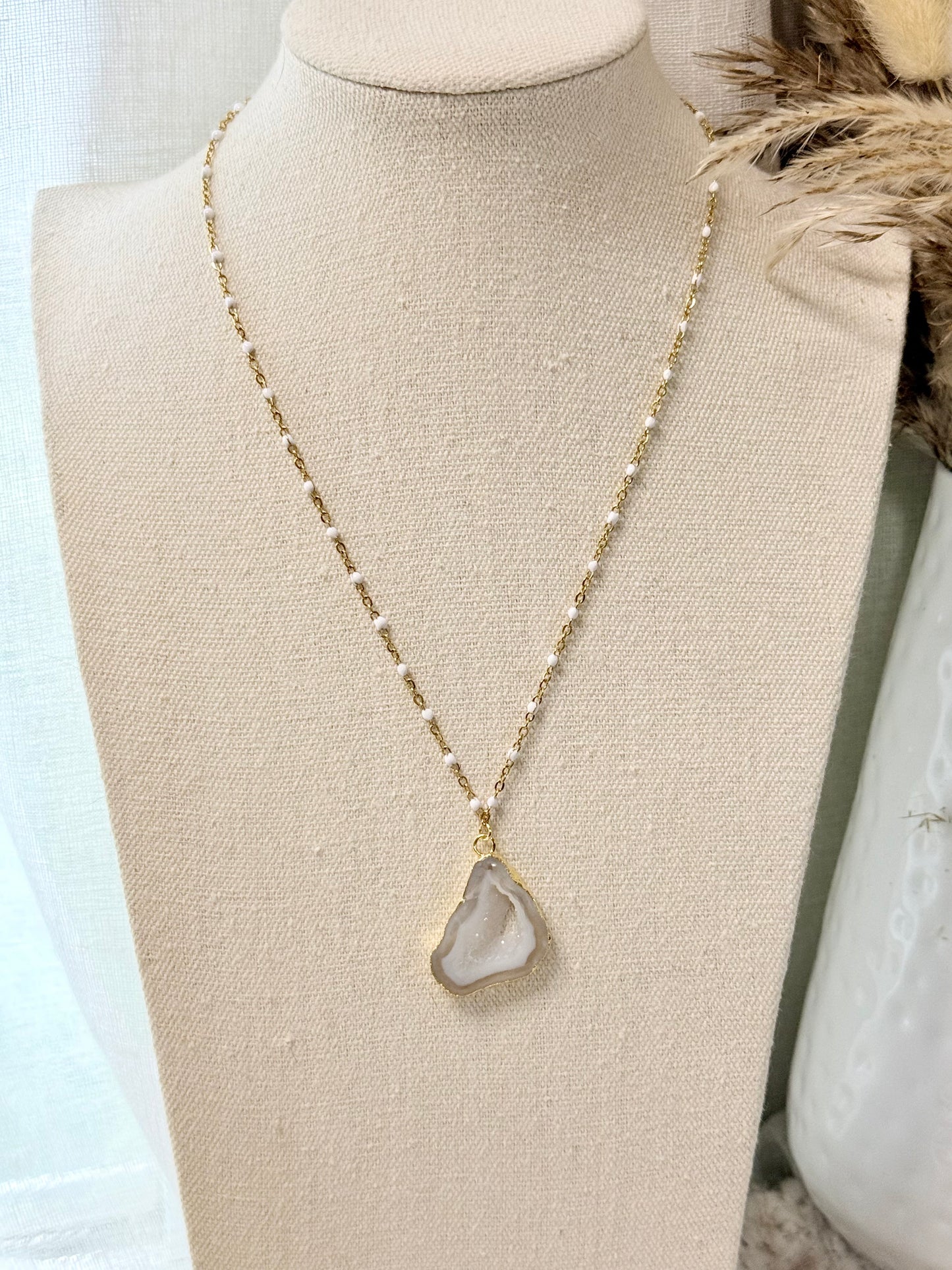 Agate Slice + Gold Stainless Steel Chain Necklace