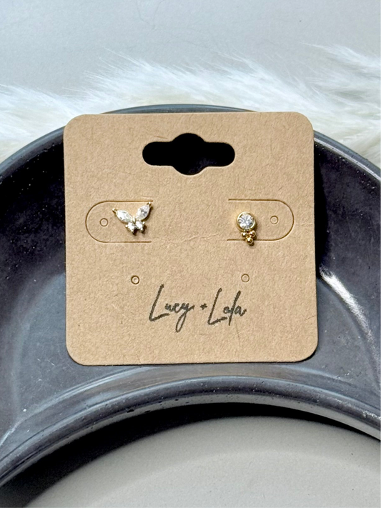 Crystal Butterfly + Gold Mini Stud Earrings