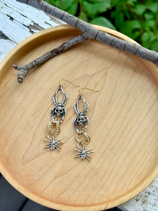 Skulls + Spiders Mixed Metal Earrings