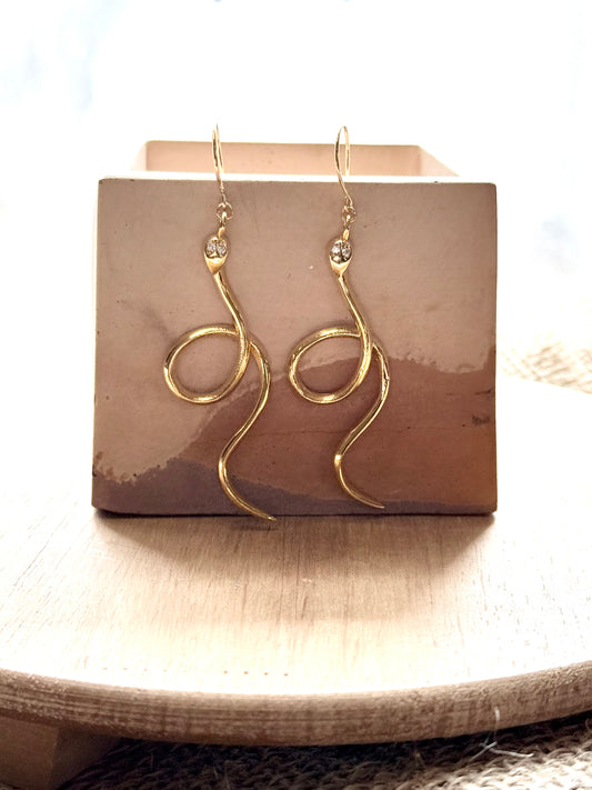 Zircon + Gold Snake Earrings