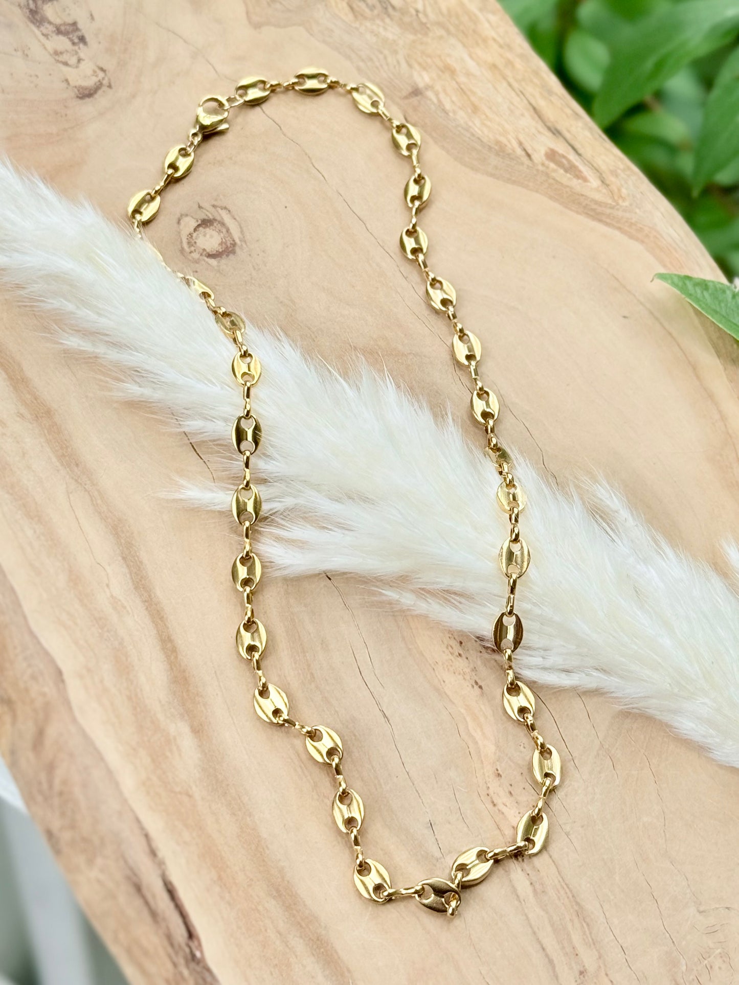 Gold Stainless Steel Coffee Bean Chain Necklace