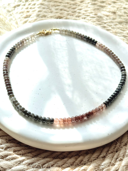 Neutral Chrysoberyl + Gold Beaded Necklace