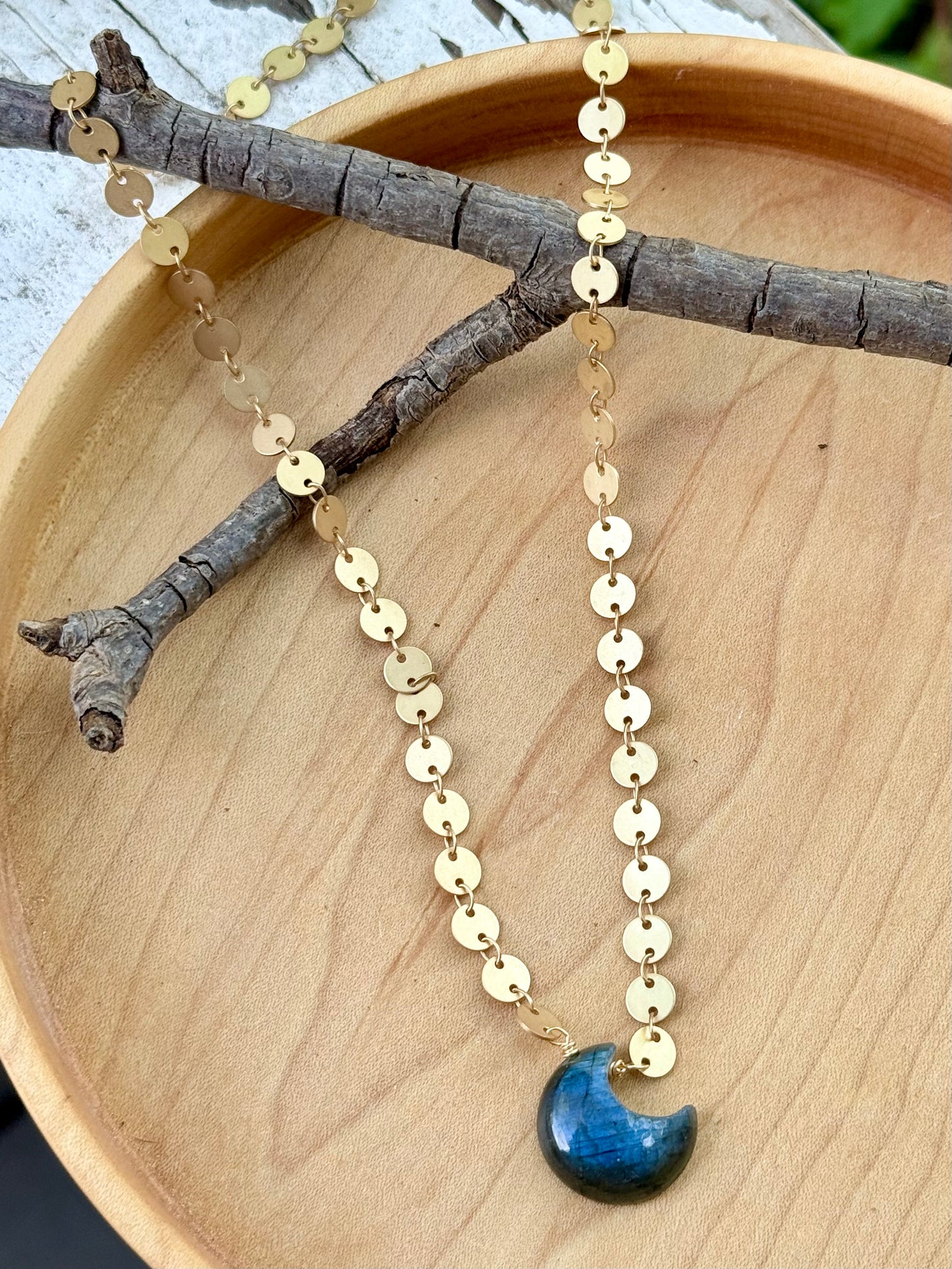 Labradorite + Matte Gold Moon Necklace