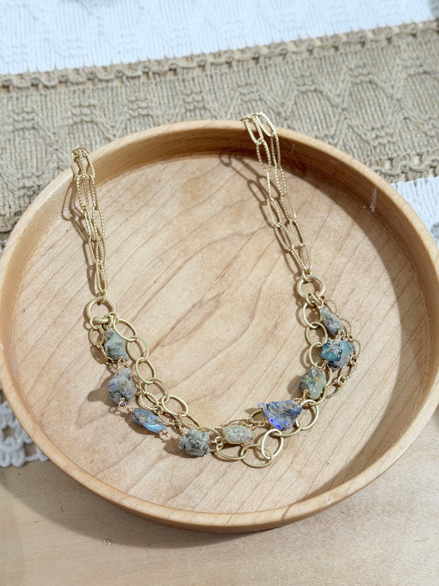 Rustic Ethiopian Opal + Matte Gold Necklace