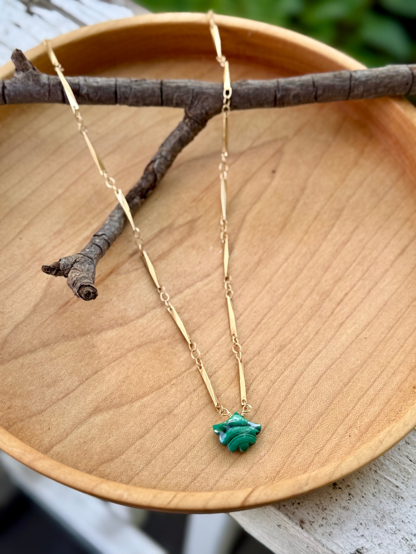Malachite + Matte Gold Flower Necklace