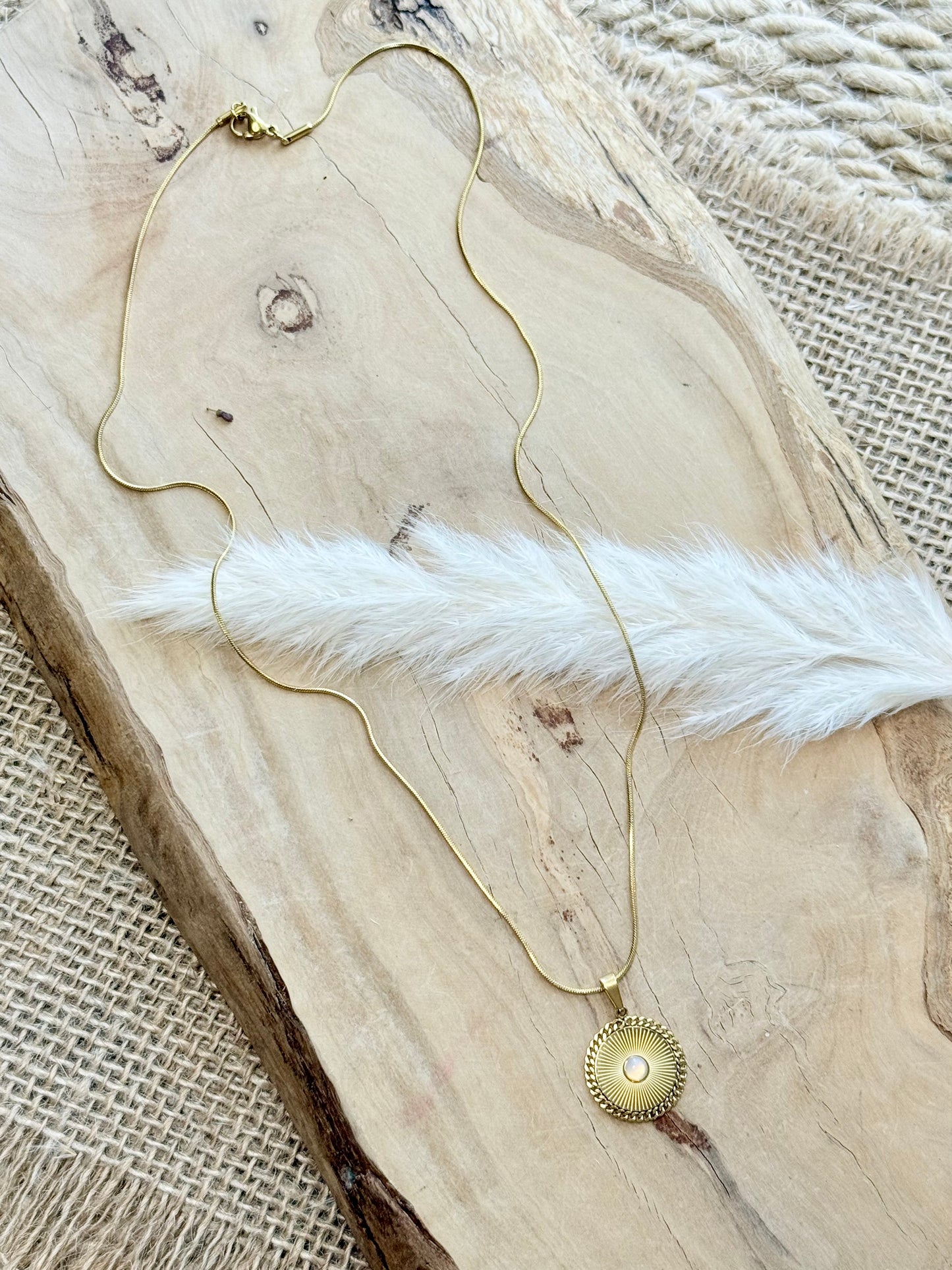 Cat Eye + Gold Sun Pendant Necklace