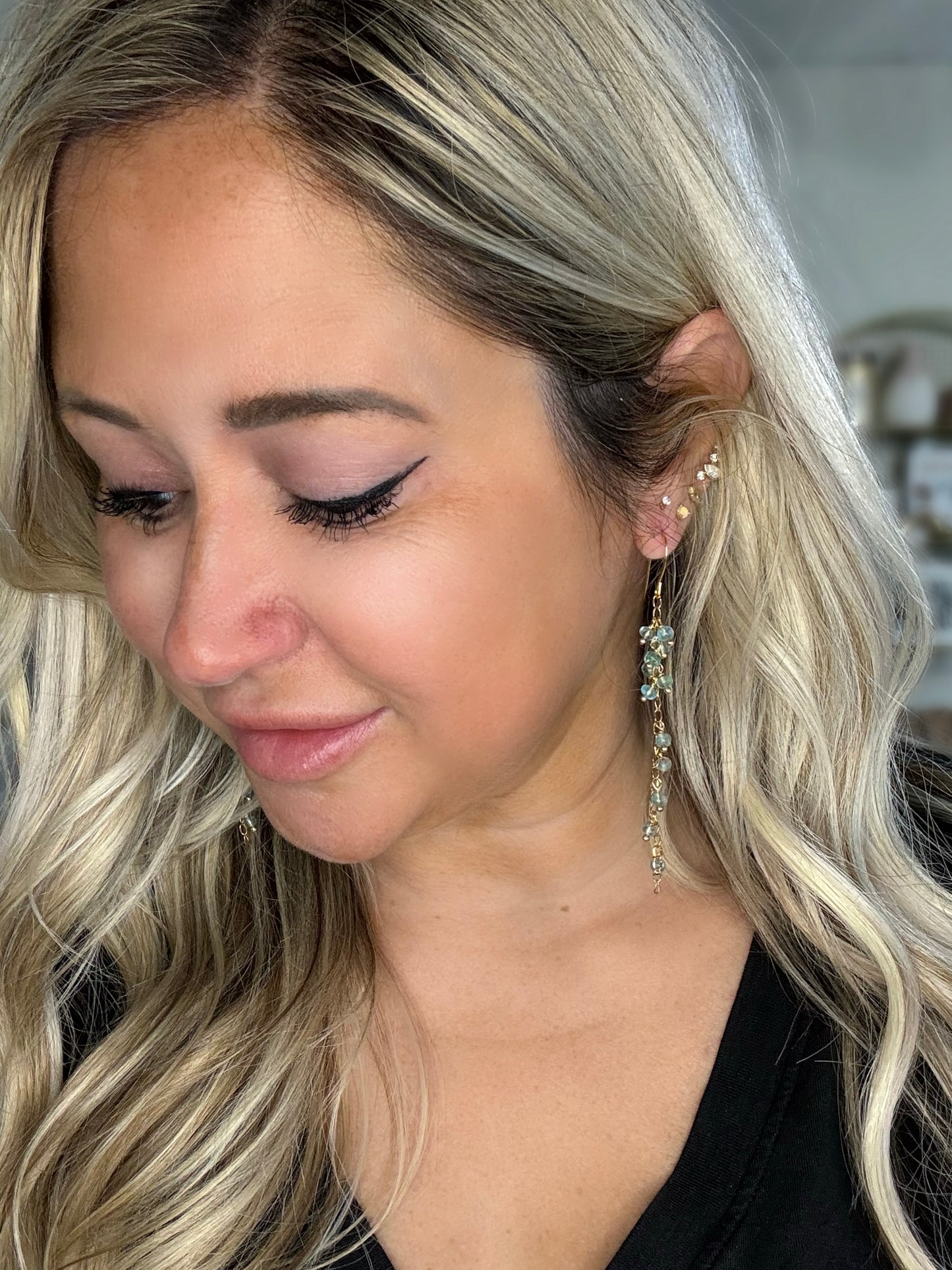 Apatite + Gold Cluster Earrings