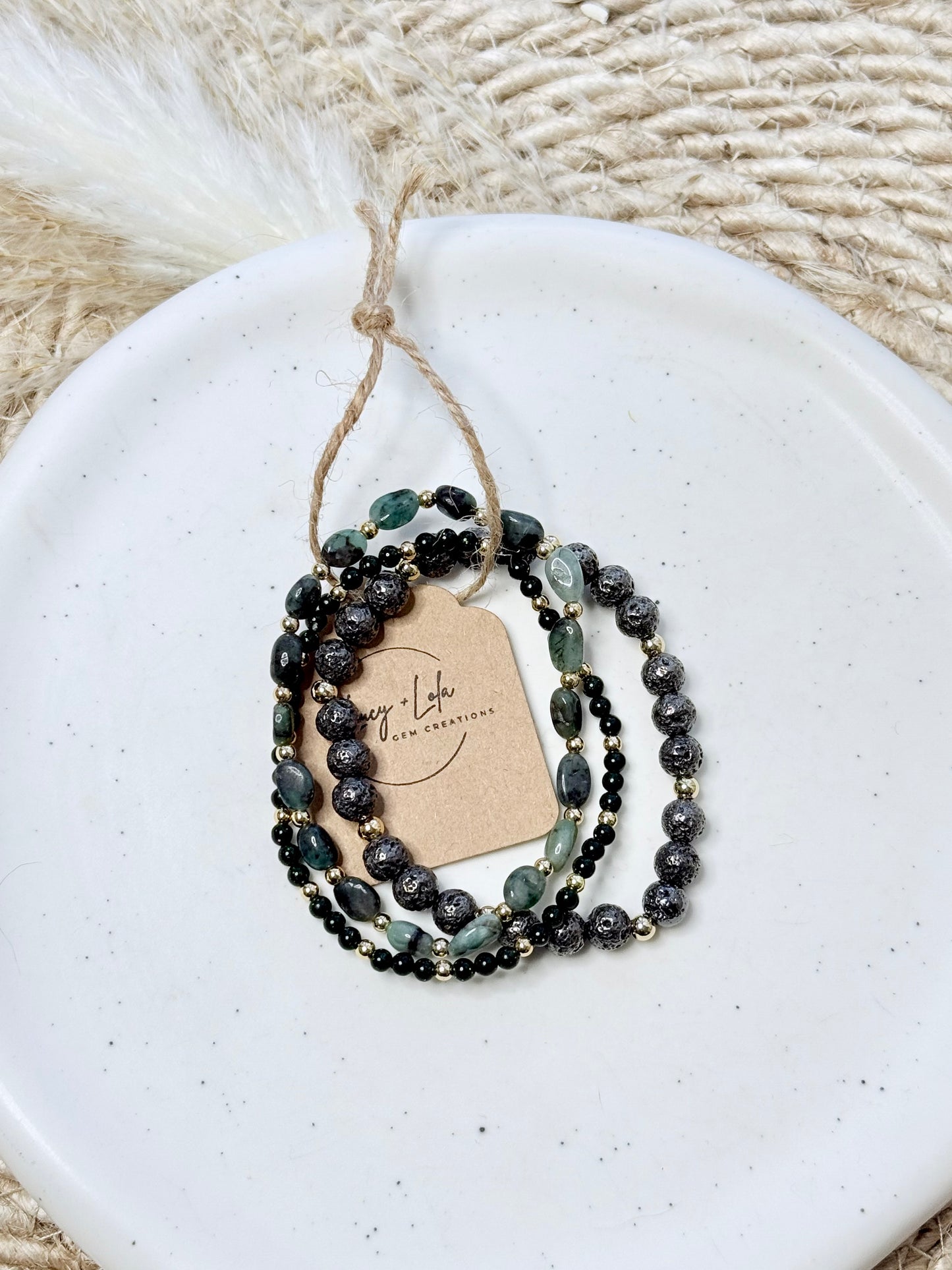 Emerald + Black in Gold Stack (3-stack)