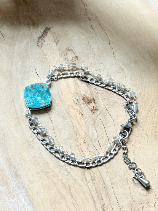 Chrysocolla + Labradorite Duet Bracelet in Stainless Steel