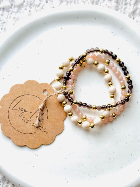 Gray + Pink in Gold (3-stack)