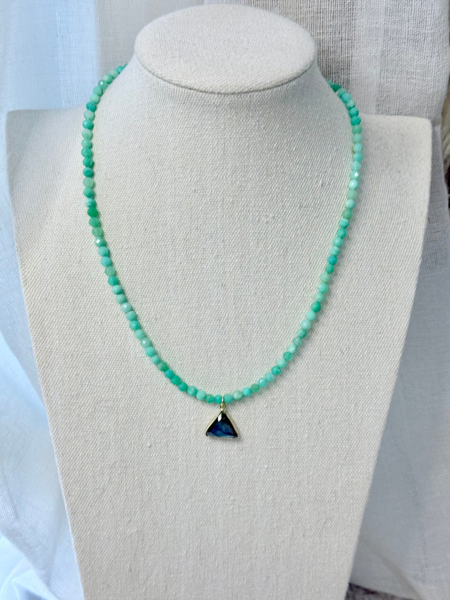 Chrysoprase + Labradorite Gold Beaded Necklace