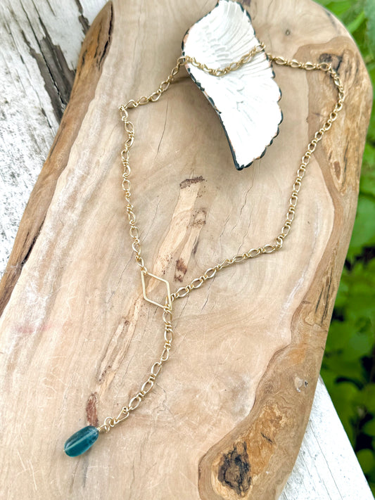 Fluorite + Matte Gold Pull Through Lariat Necklace